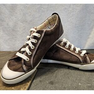 COACH Barrett Signature "C" Print Sneakers Size 7.5 B Women Plaid Lining Brown